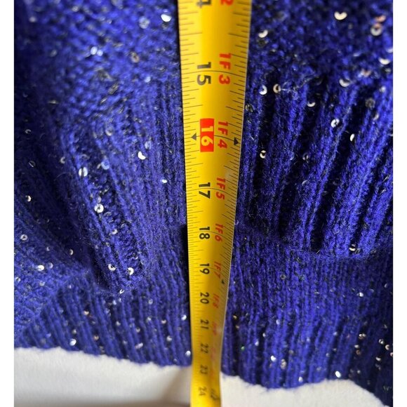 Allen B by Allen Schwartz Womens Blue Sequin Knit Sweater Top 3/4 Sleeve Size L - Picture 13 of 14